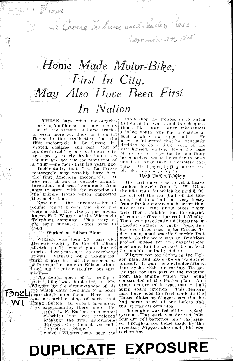  Source: La Crosse Tribune and Leader-Press Topics: Industry Date: 1918-11-24