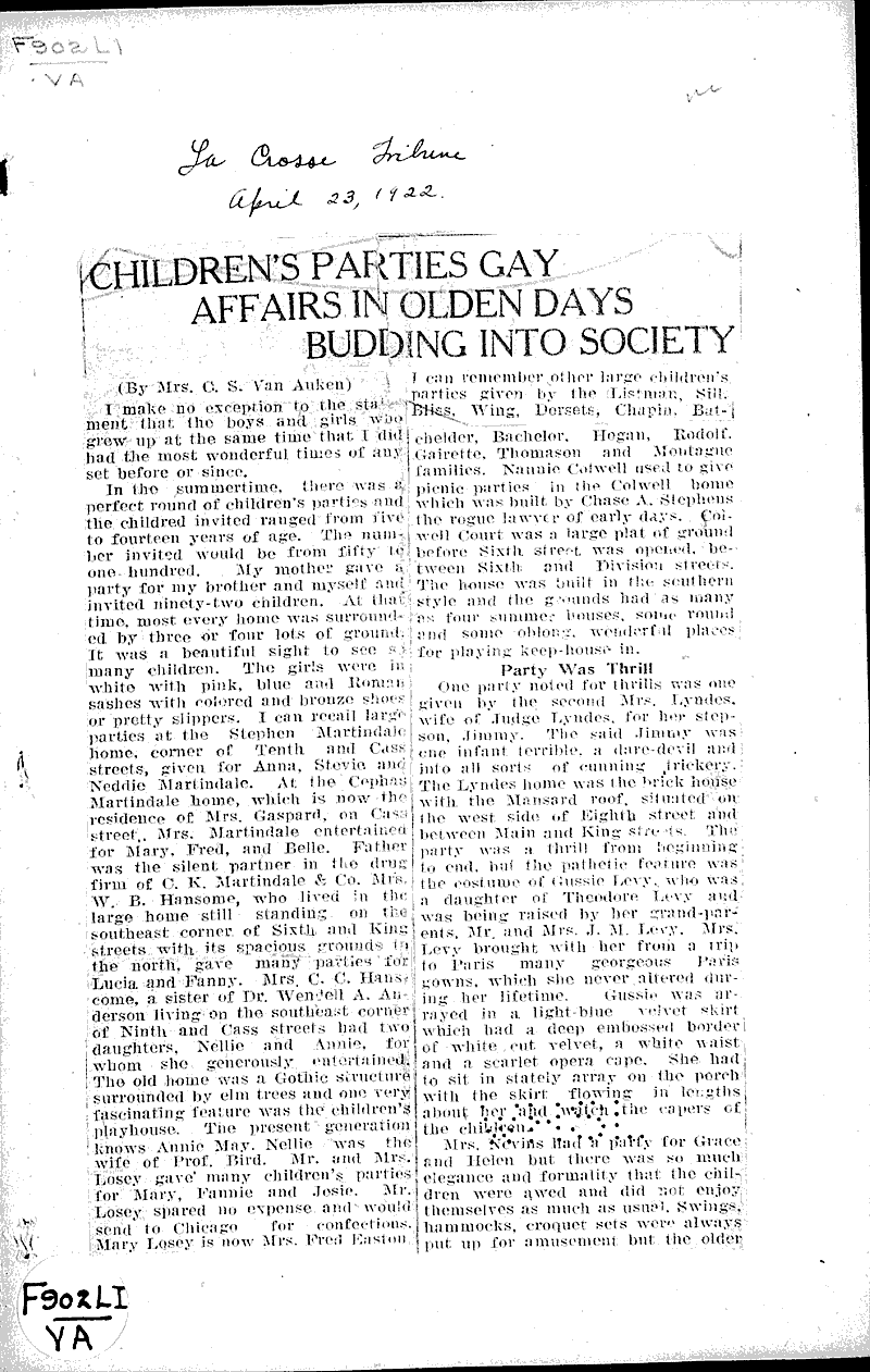  Source: La Crosse Tribune Topics: Social and Political Movements Date: 1922-04-23