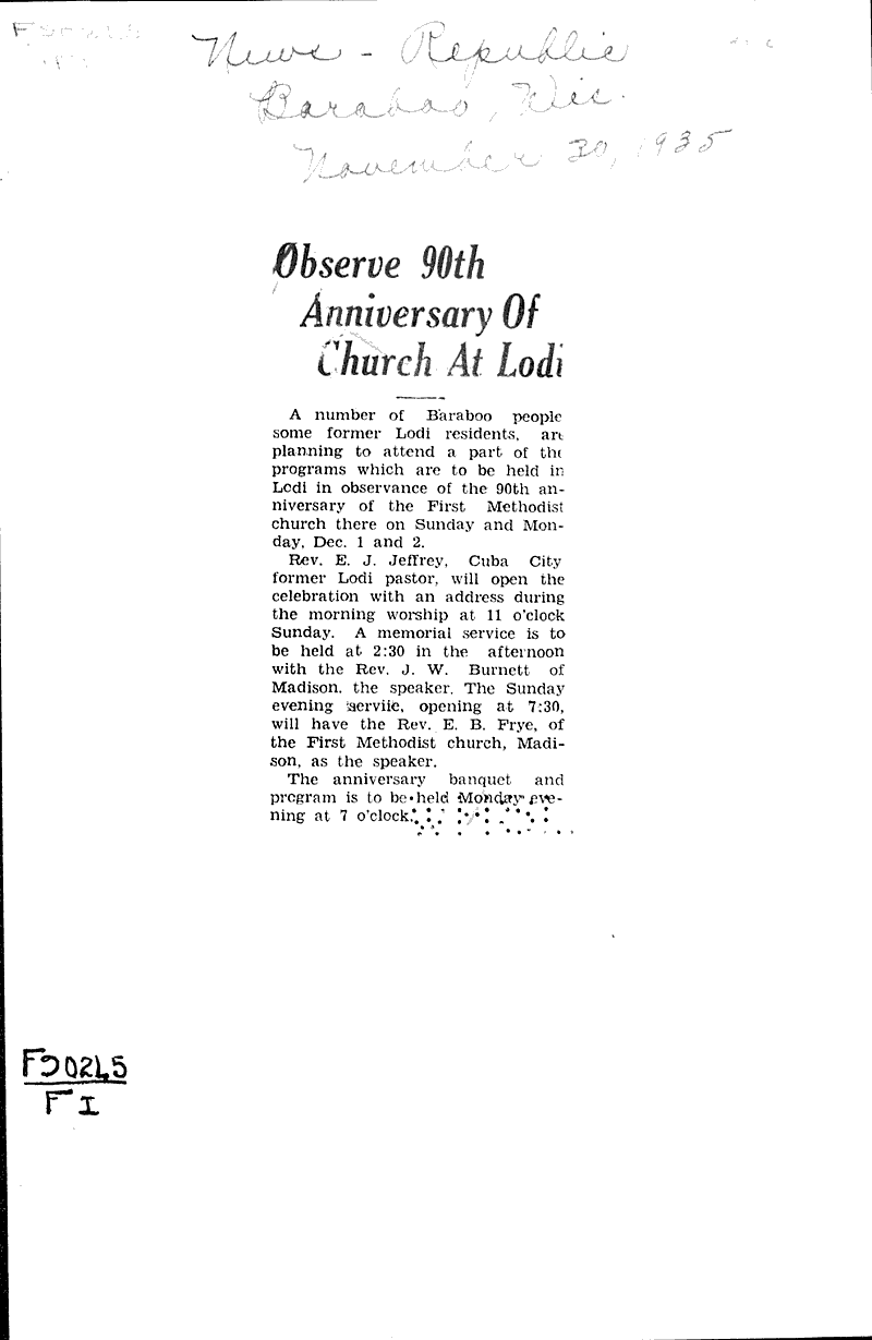  Source: Baraboo News Republic Topics: Church History Date: 1935-11-30