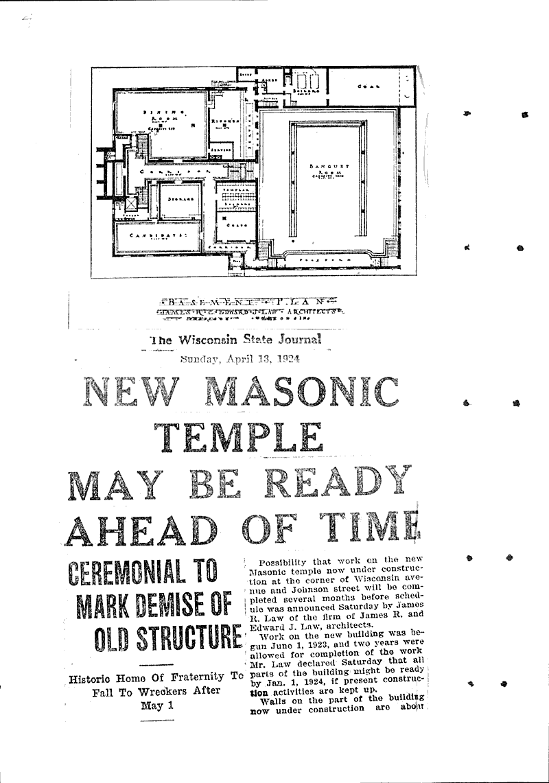  Source: Wisconsin State Journal Topics: Architecture Date: 1922-11-19