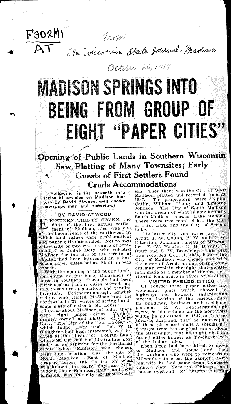  Source: Wisconsin State Journal Topics: Government and Politics Date: 1919-10-26