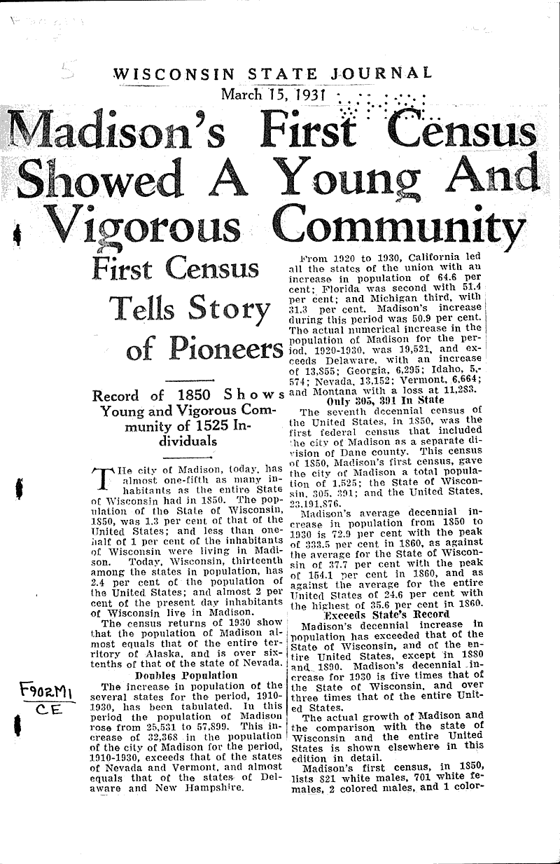  Source: Wisconsin State Journal Topics: Immigrants Date: 1931-03-15