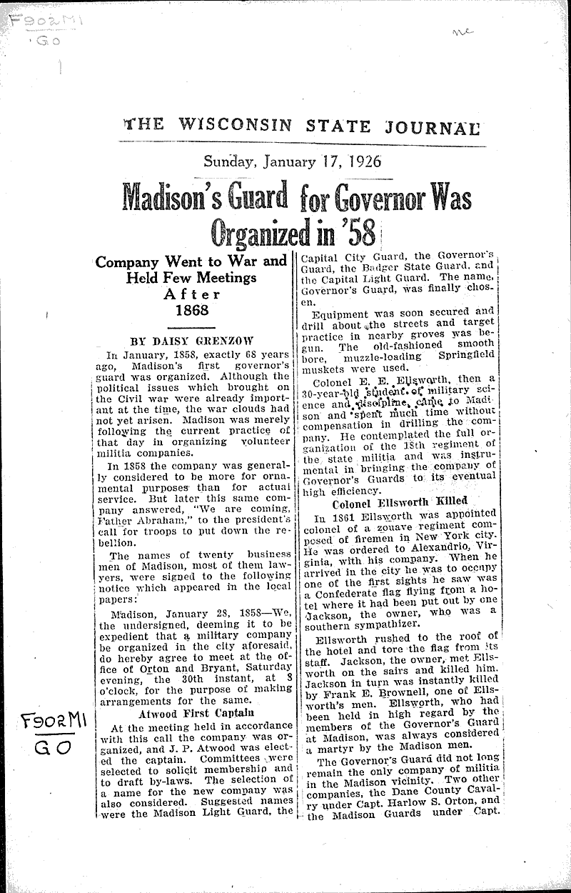  Source: Wisconsin State Journal Topics: Government and Politics Date: 1926-01-17