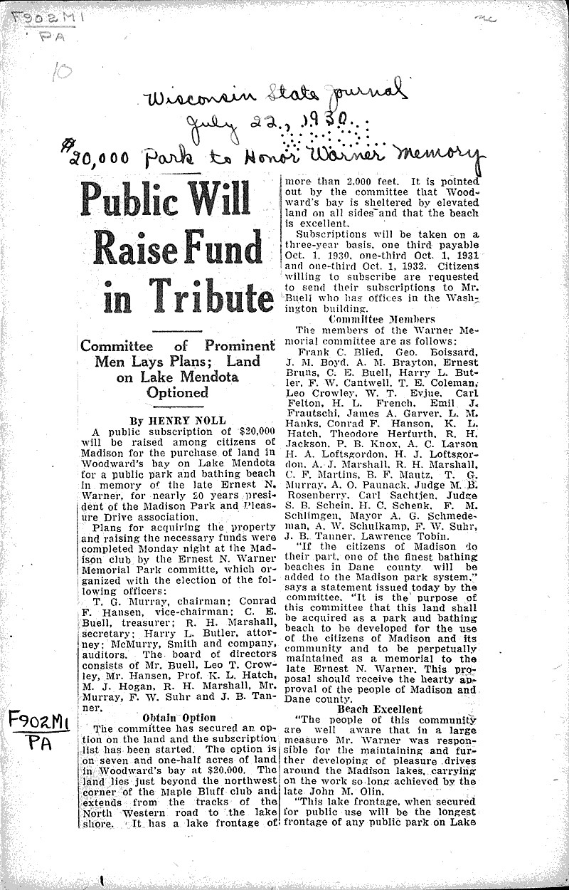  Source: Wisconsin State Journal Date: 1930-07-22