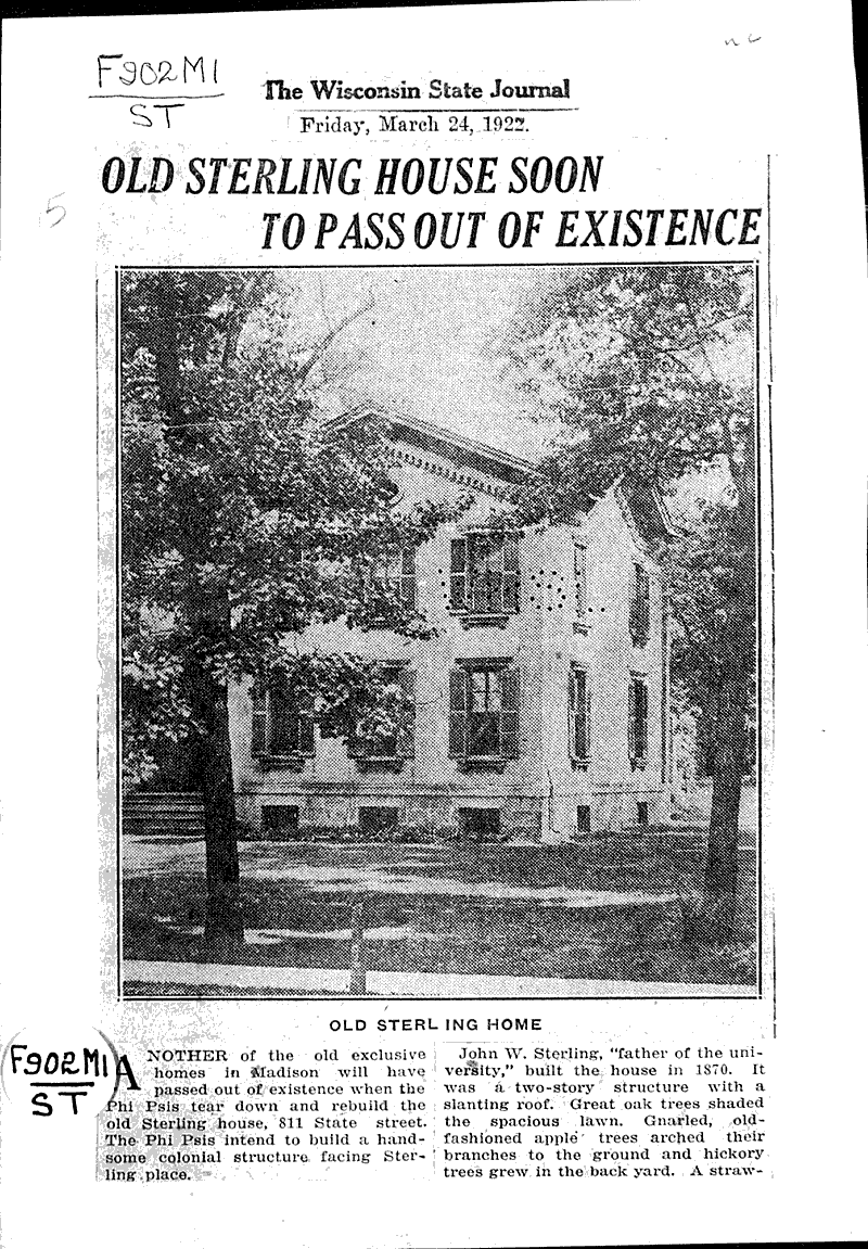  Source: Wisconsin State Journal Topics: Architecture Date: 1922-03-24