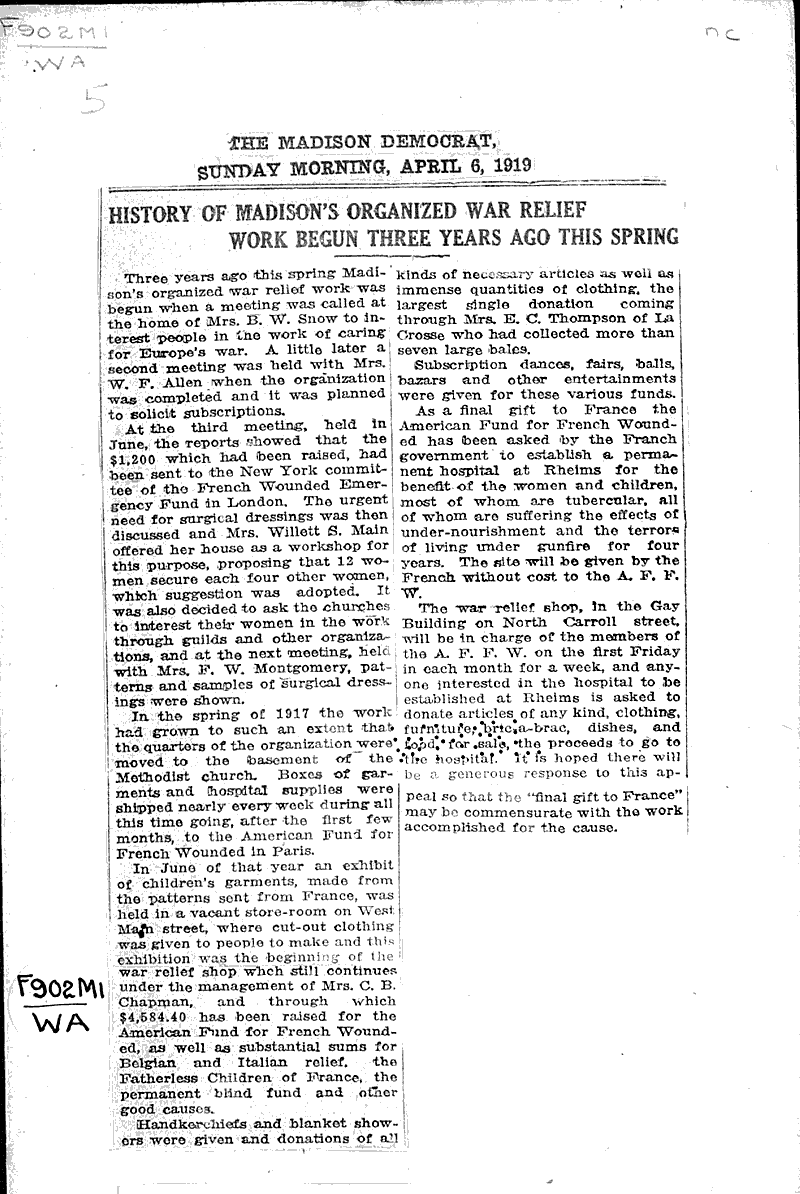  Source: Madison Democrat Topics: Wars Date: 1919-04-06