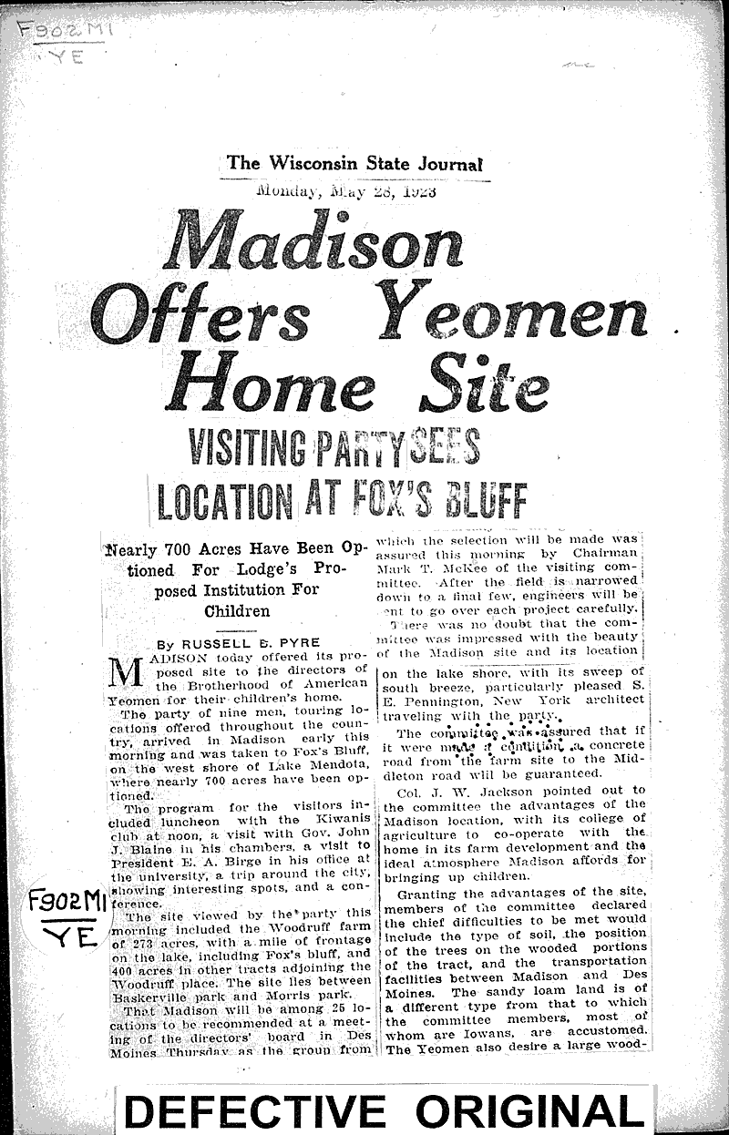  Source: Wisconsin State Journal Date: 1923-05-28