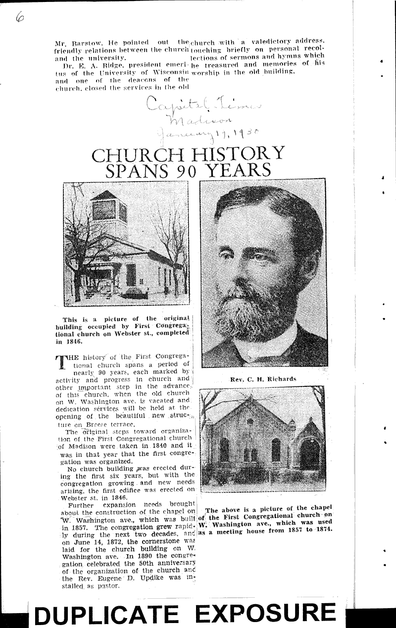  Source: Capital Times Topics: Church History Date: 1930-01-19