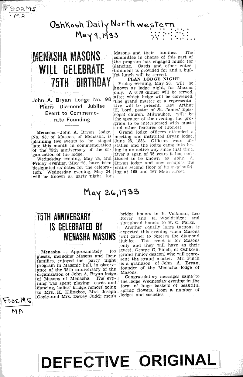  Source: Oshkosh Daily Northwestern Date: 1933-05-09