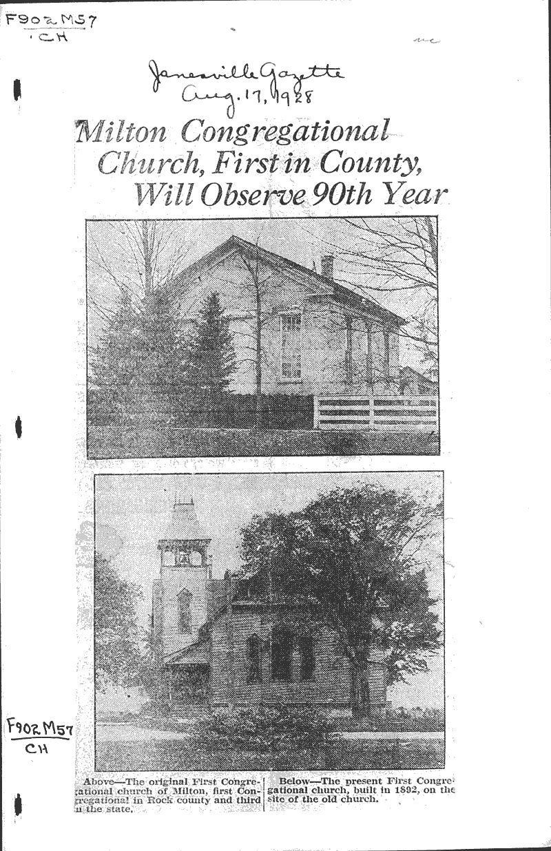  Source: Janesville Gazette Topics: Church History Date: 1928-08-17