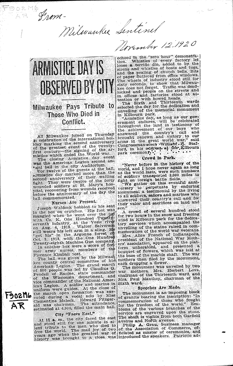  Source: Milwaukee Sentinel Topics: Wars Date: 1920-11-12