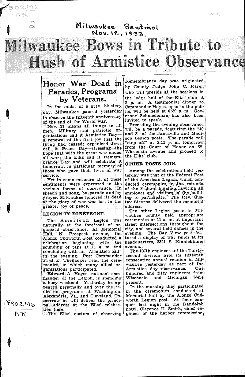  Source: Milwaukee Sentinel Topics: Wars Date: 1933-11-12