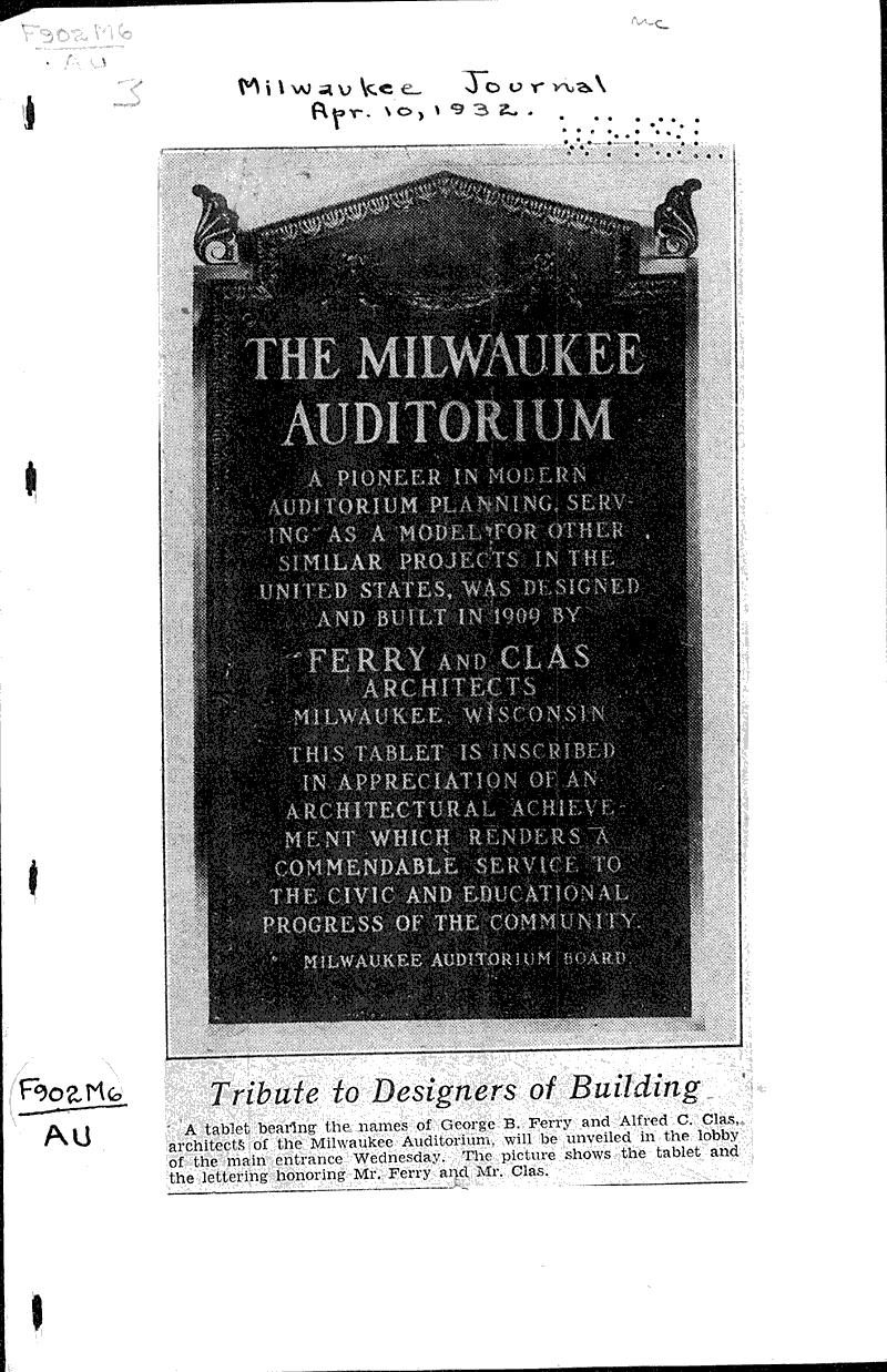  Source: Milwaukee Journal Topics: Architecture Date: 1932-04-10