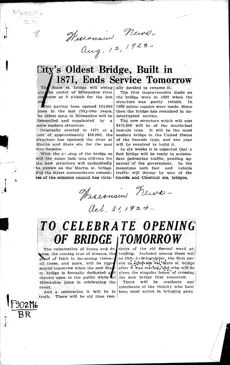  Source: Milwaukee Wisconsin News Topics: Transportation Date: 1923-08-12