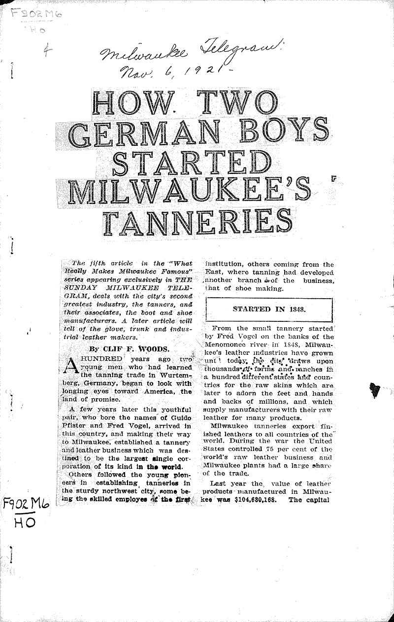  Source: Milwaukee Telegram Topics: Industry Date: 1921-11-06