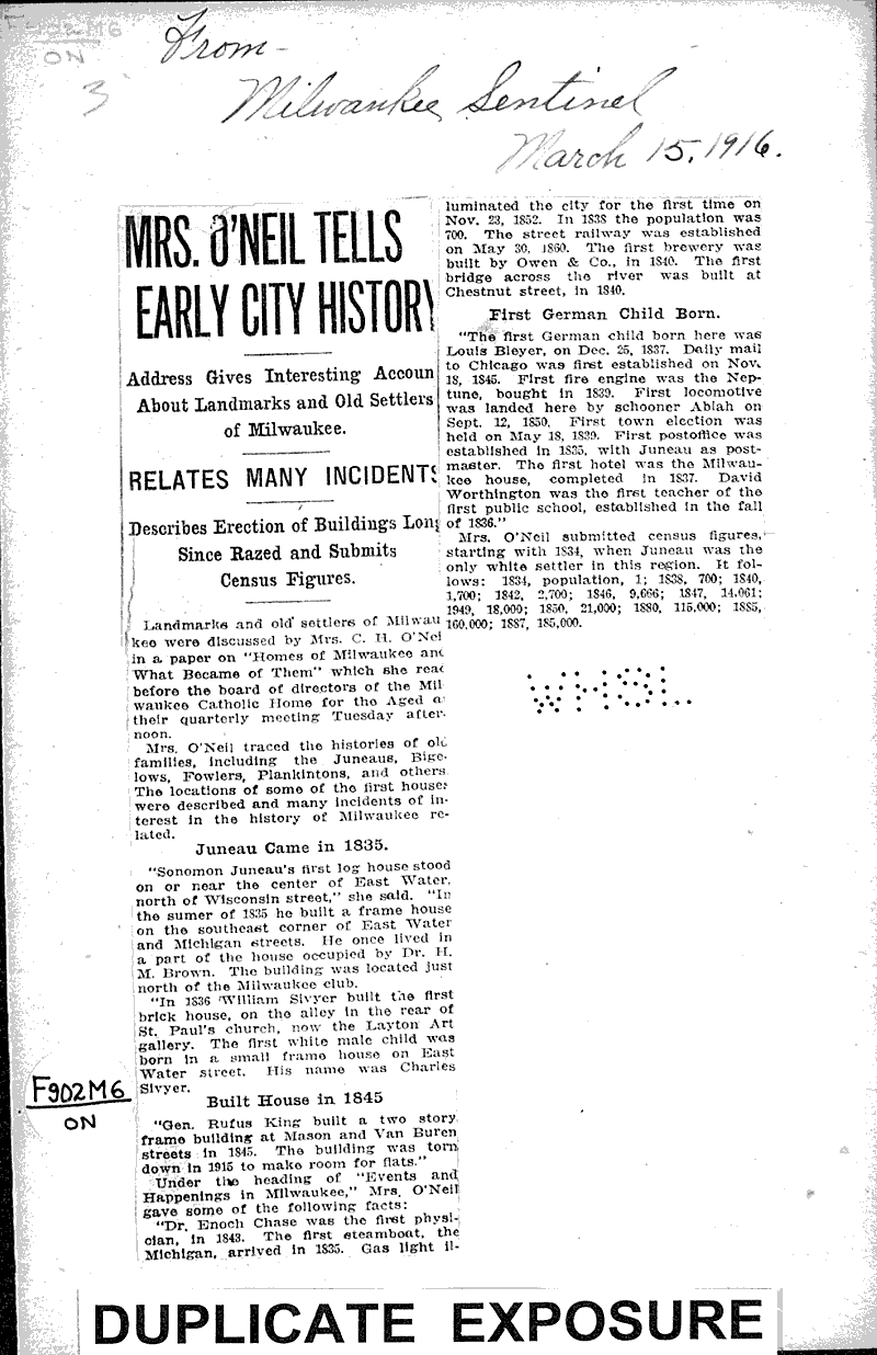  Source: Milwaukee Sentinel Date: 1916-03-15