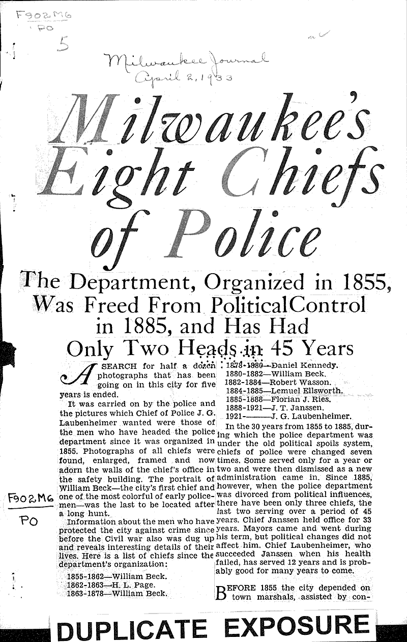  Source: Milwaukee Journal Topics: Government and Politics Date: 1933-04-21