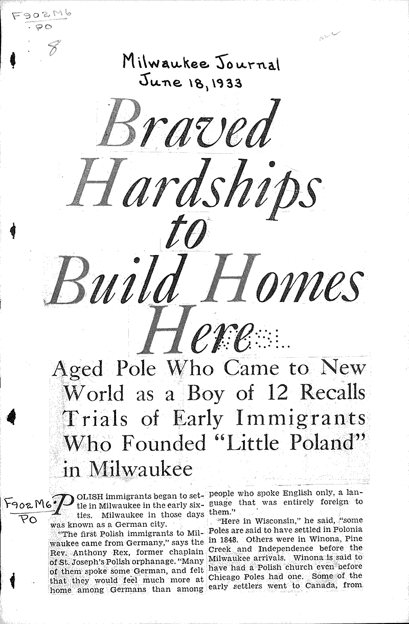  Source: Milwaukee Journal Topics: Immigrants Date: 1933-06-18