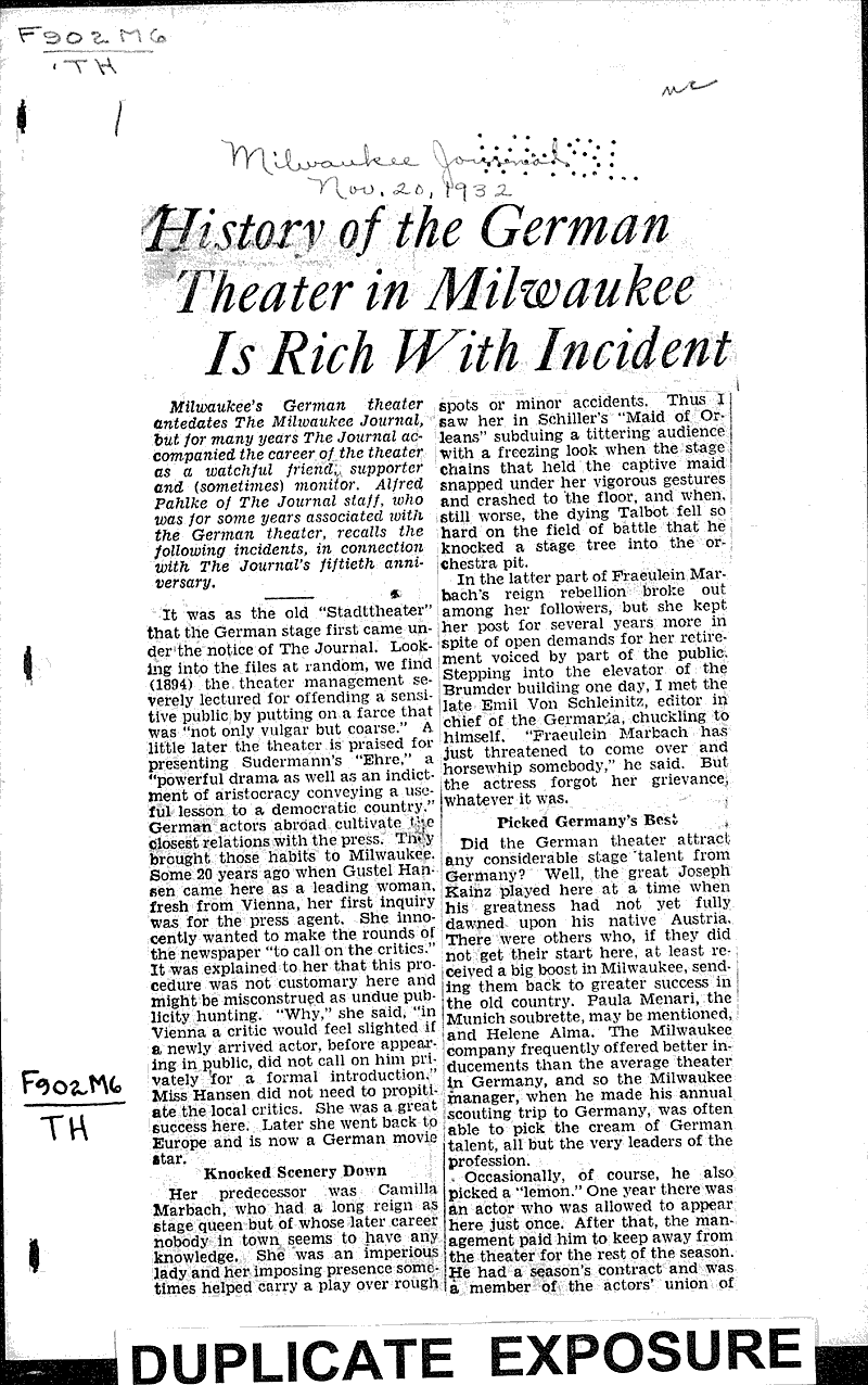  Source: Milwaukee Journal Topics: Art and Music Date: 1932-11-20