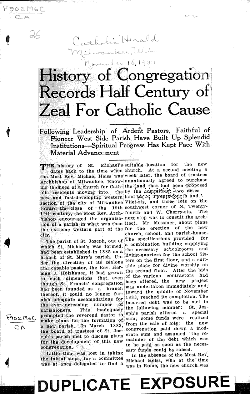  Source: Catholic Herald Topics: Church History Date: 1933-11-16