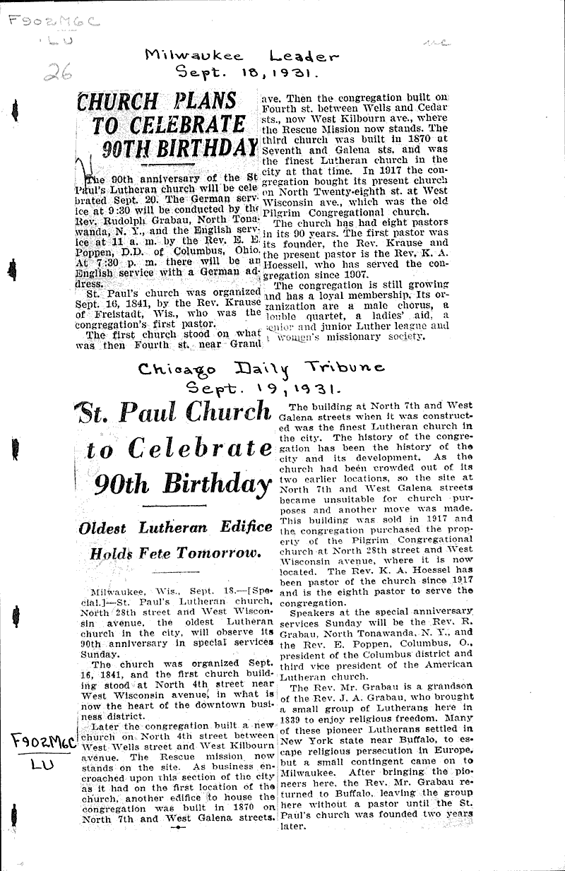  Source: Milwaukee Leader Topics: Church History Date: 1931-09-18