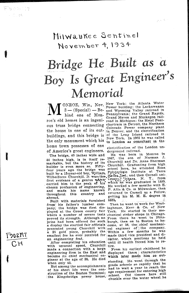  Source: Milwaukee Sentinel Topics: Architecture Date: 1934-11-04
