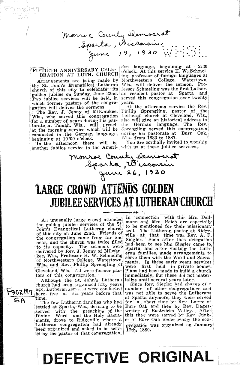  Source: Madison Capital Times Topics: Church History Date: 1930-06-26