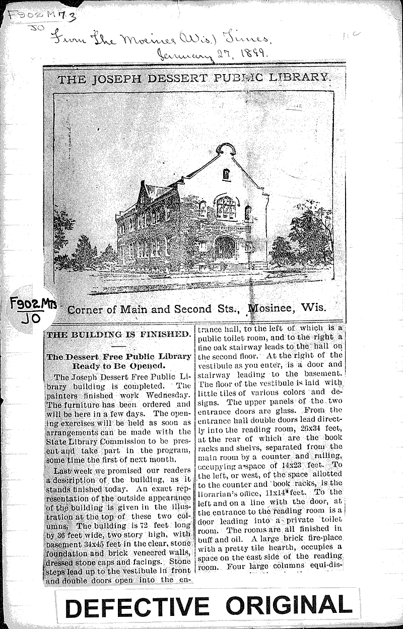  Source: Mosinee Times Topics: Architecture Date: 1899-01-27