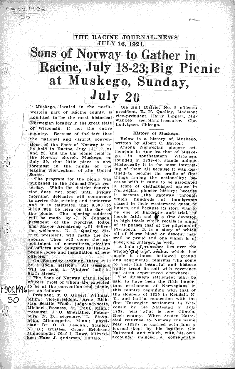  Source: Racine Journal-News Topics: Immigrants Date: 1924-07-16