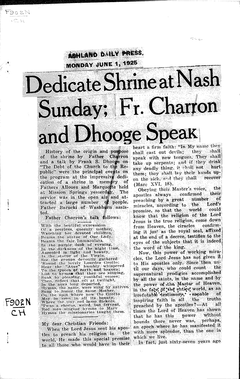  Source: Ashland Daily Press Topics: Church History Date: 1925-06-01