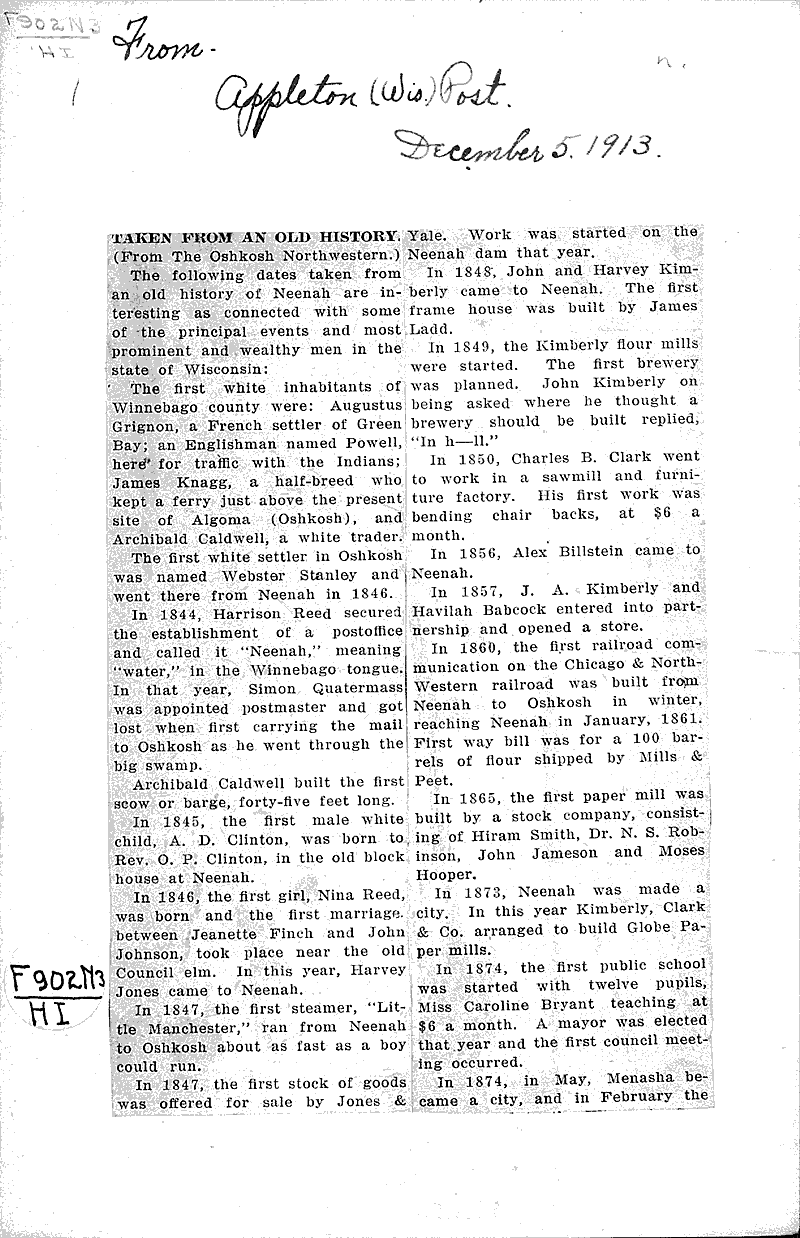  Source: Appleton Post Topics: Immigrants Date: 1913-12-05