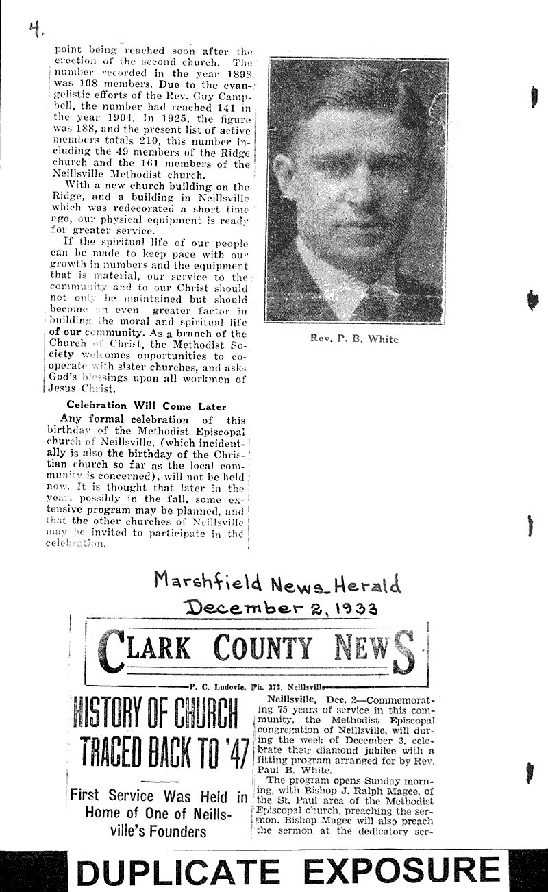  Source: Marshfield News-Herald Topics: Church History Date: 1933-04-26
