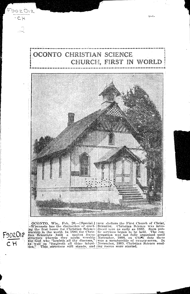  Source: Sheboygan Press Topics: Church History Date: 1927-03-21