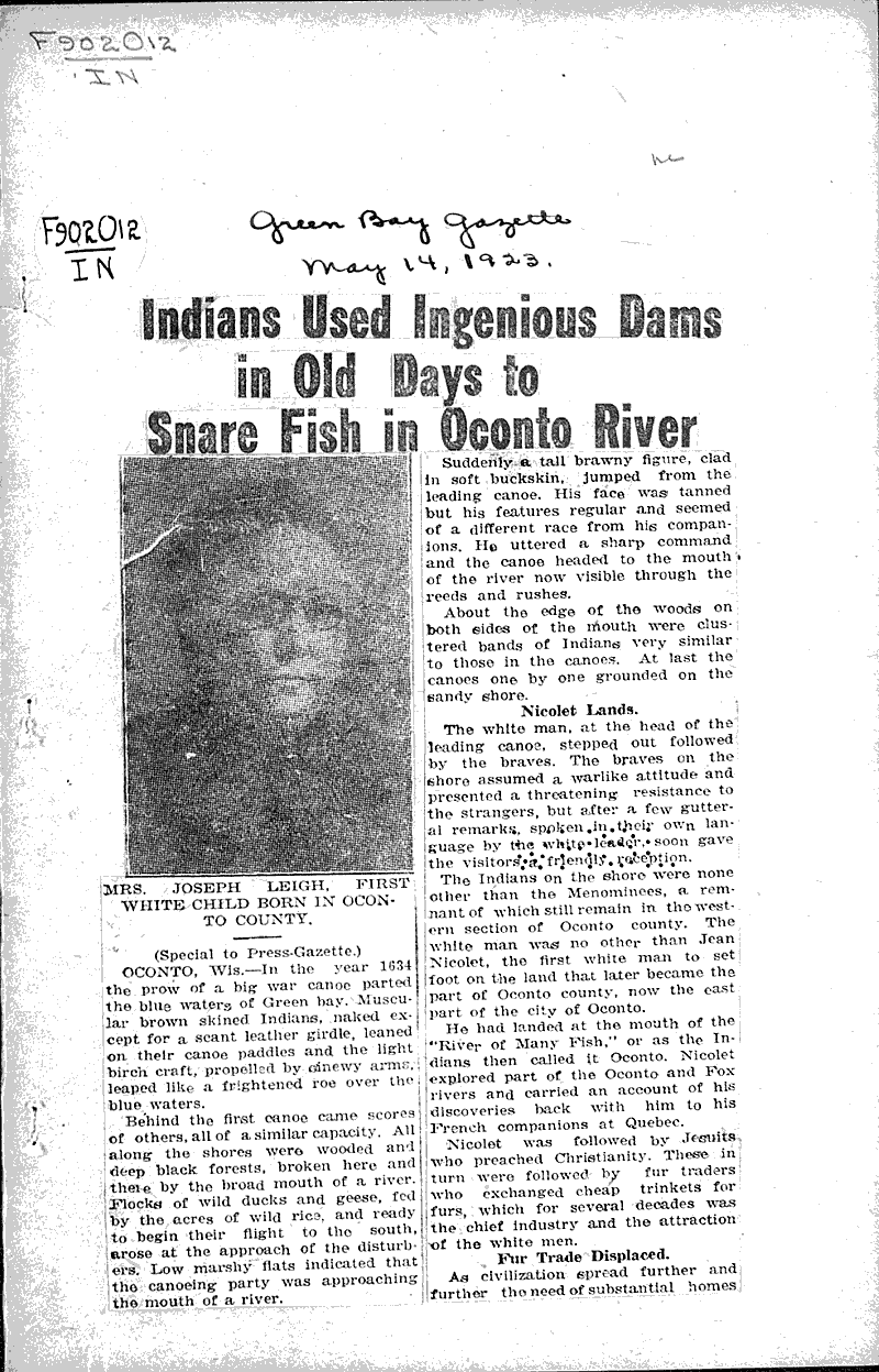  Source: Green Bay Gazette Topics: Indians and Native Peoples Date: 1923-05-14