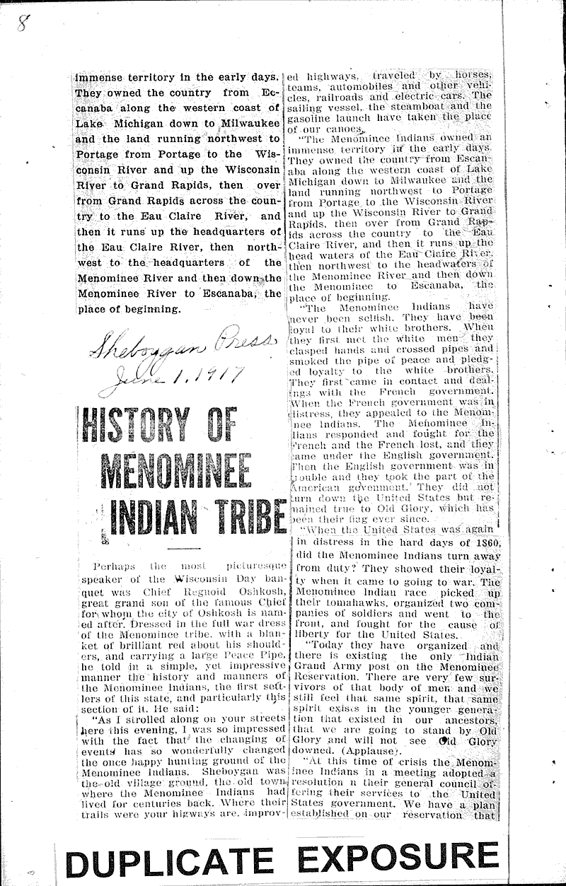  Source: Oshkosh Northwestern Topics: Indians and Native Peoples Date: 1917-01-11