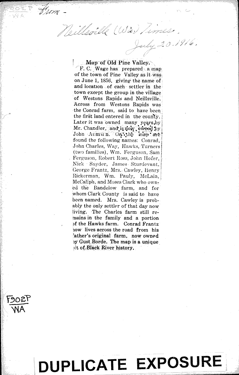  Source: Neillsville Times Date: 1916-07-20