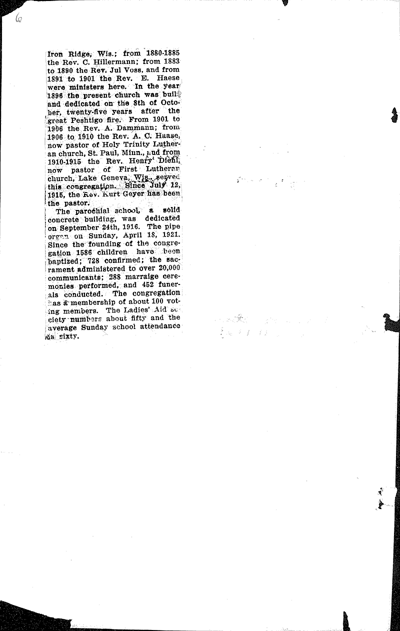  Source: Peshtigo Times Topics: Church History Date: 1921-10-06