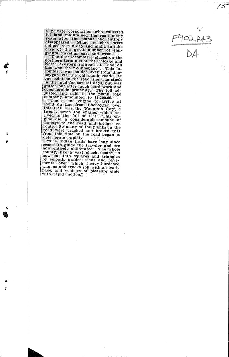  Source: Fond du Lac Reporter Topics: Transportation Date: 1924-07-25