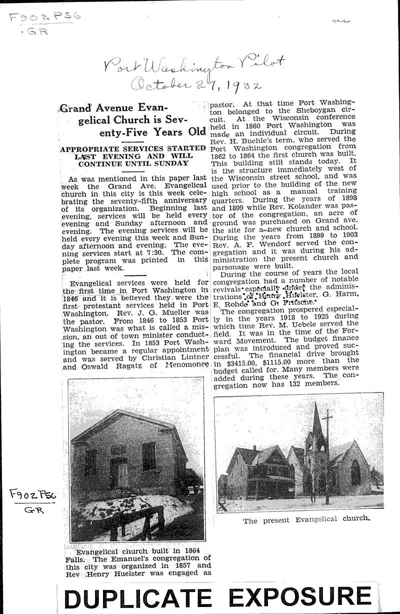  Source: Port Washington Pilot Topics: Church History Date: 1932-10-27