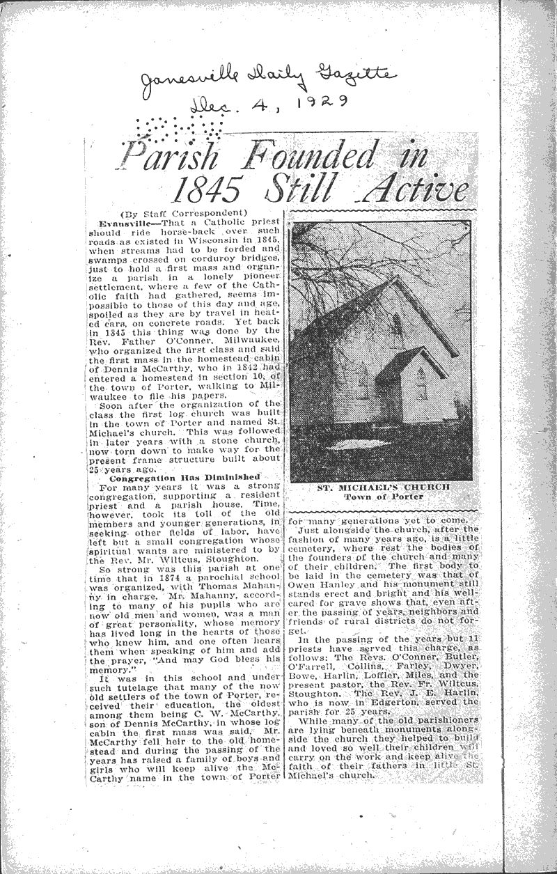  Source: Janesville Daily Gazette Topics: Church History Date: 1929-12-04
