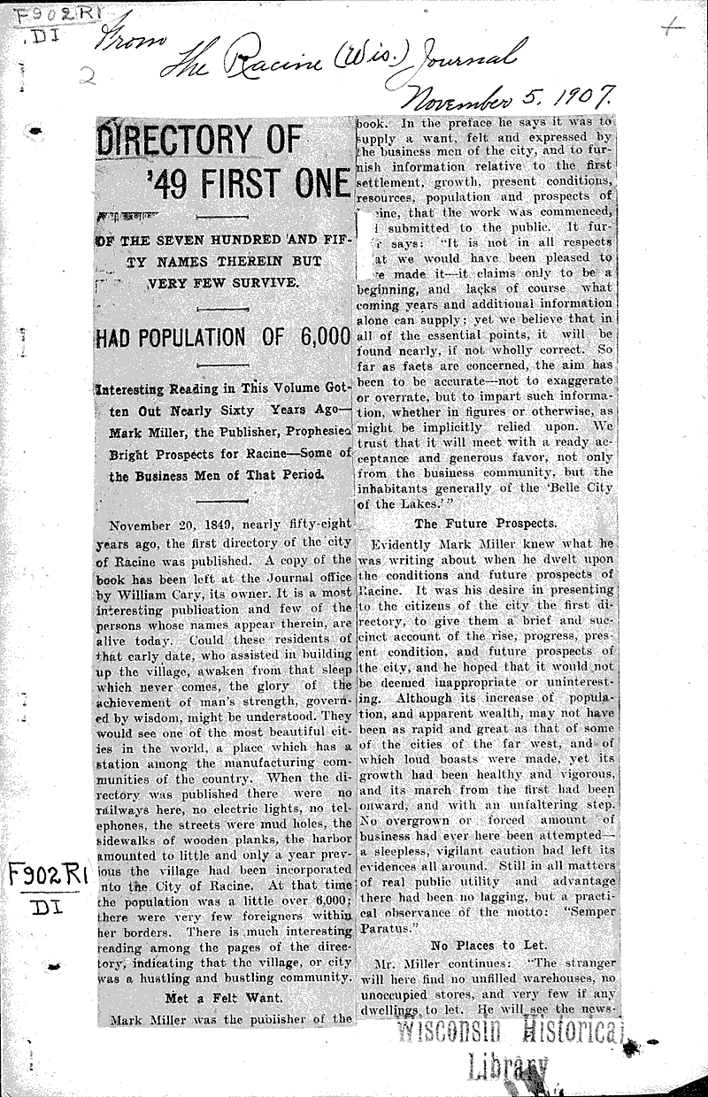  Source: Racine Journal Date: 1907-11-05