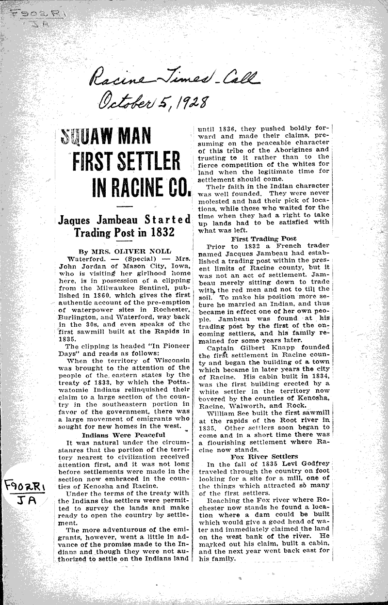  Source: Racine Times Call Date: 1928-10-05