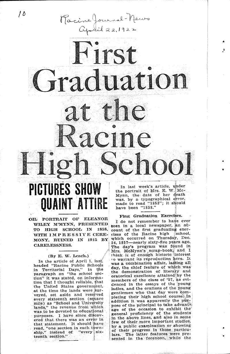  Source: Racine Journal-News Topics: Education Date: 1922-04-22