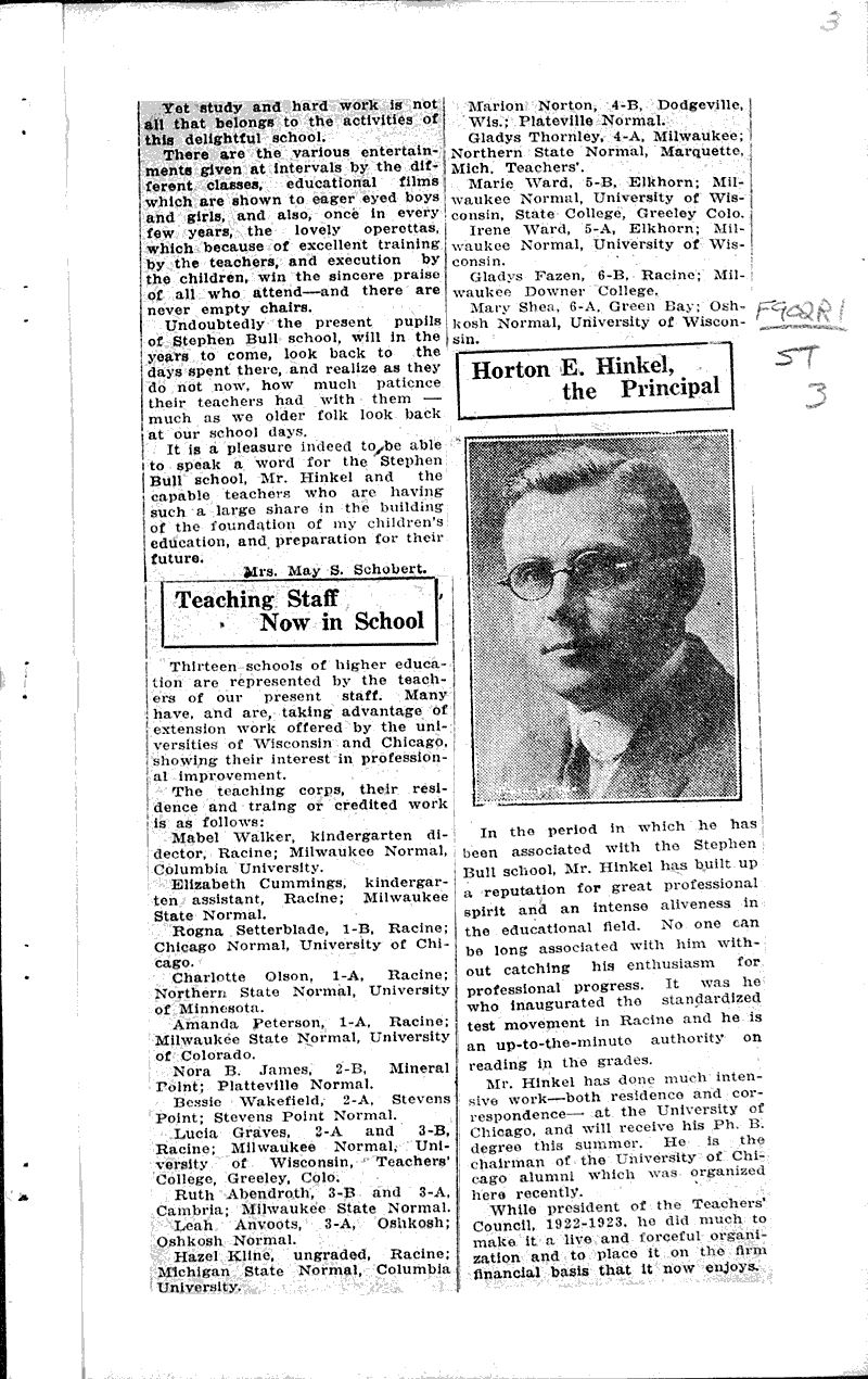  Source: Racine Journal-News Topics: Education Date: 1925-03-05