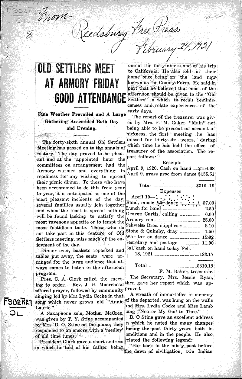  Source: Reedsburg Free Press Date: 1921-02-24