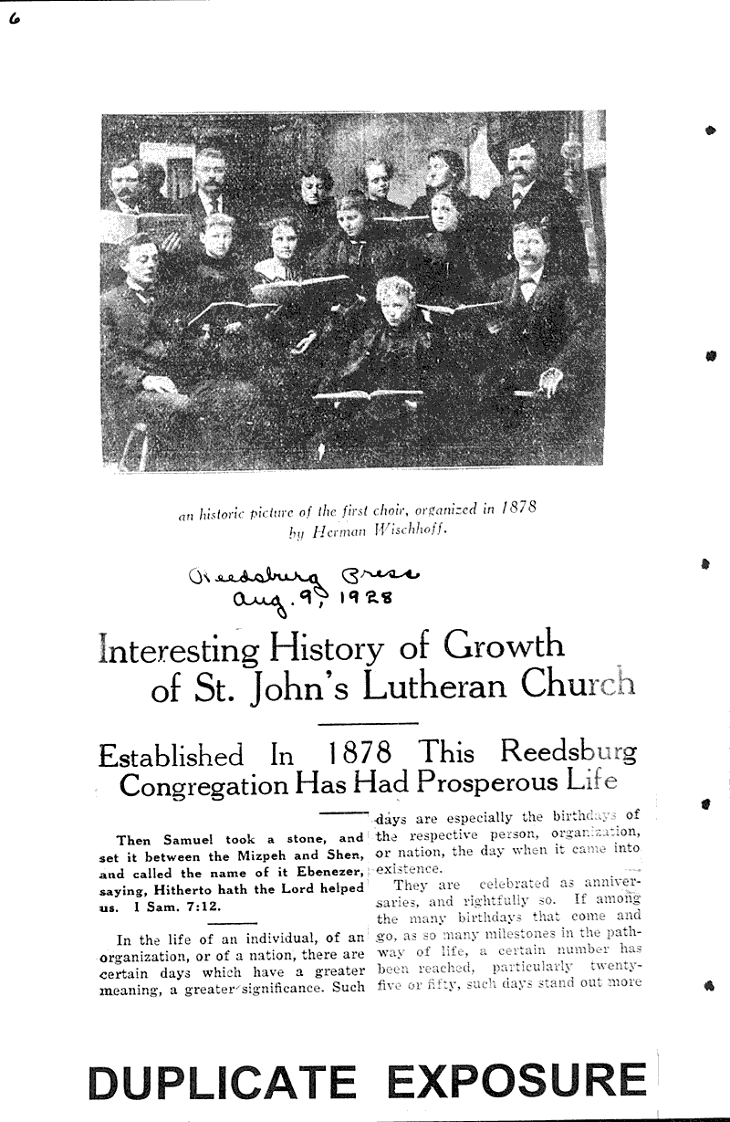  Source: Reedsburg Free Press Topics: Church History Date: 1928-08-09