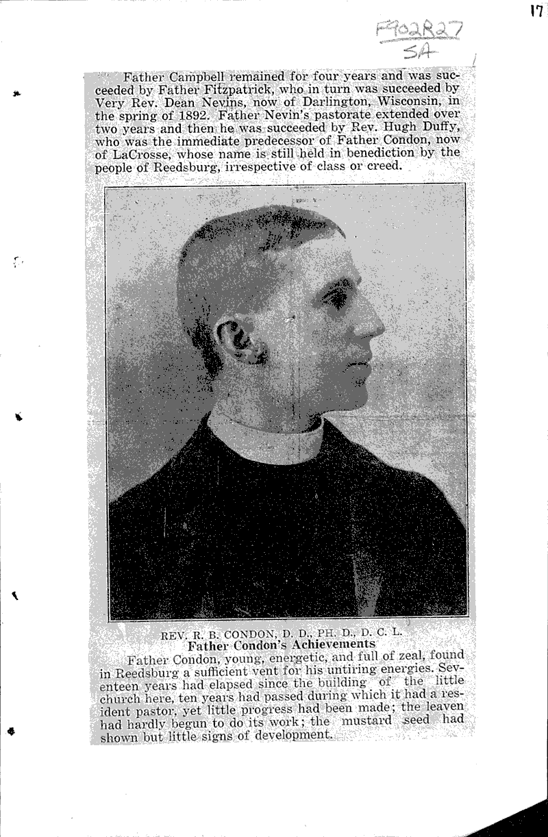  Source: Reedsburg Free Press Topics: Church History Date: 1928-08-16
