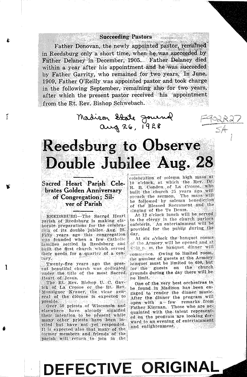  Source: Reedsburg Free Press Topics: Church History Date: 1928-08-16