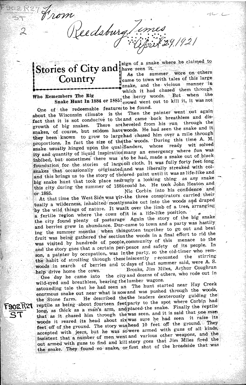  Source: Reedsburg Times Date: 1921-04-29