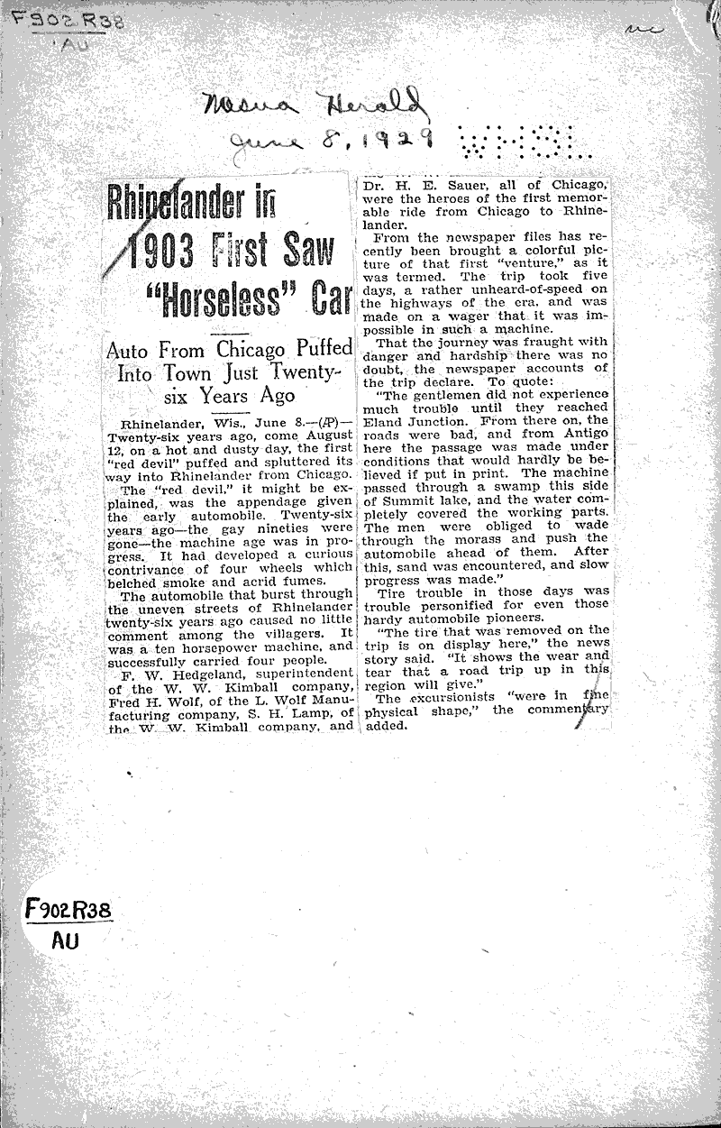  Source: Wausau Herald Topics: Transportation Date: 1929-06-08